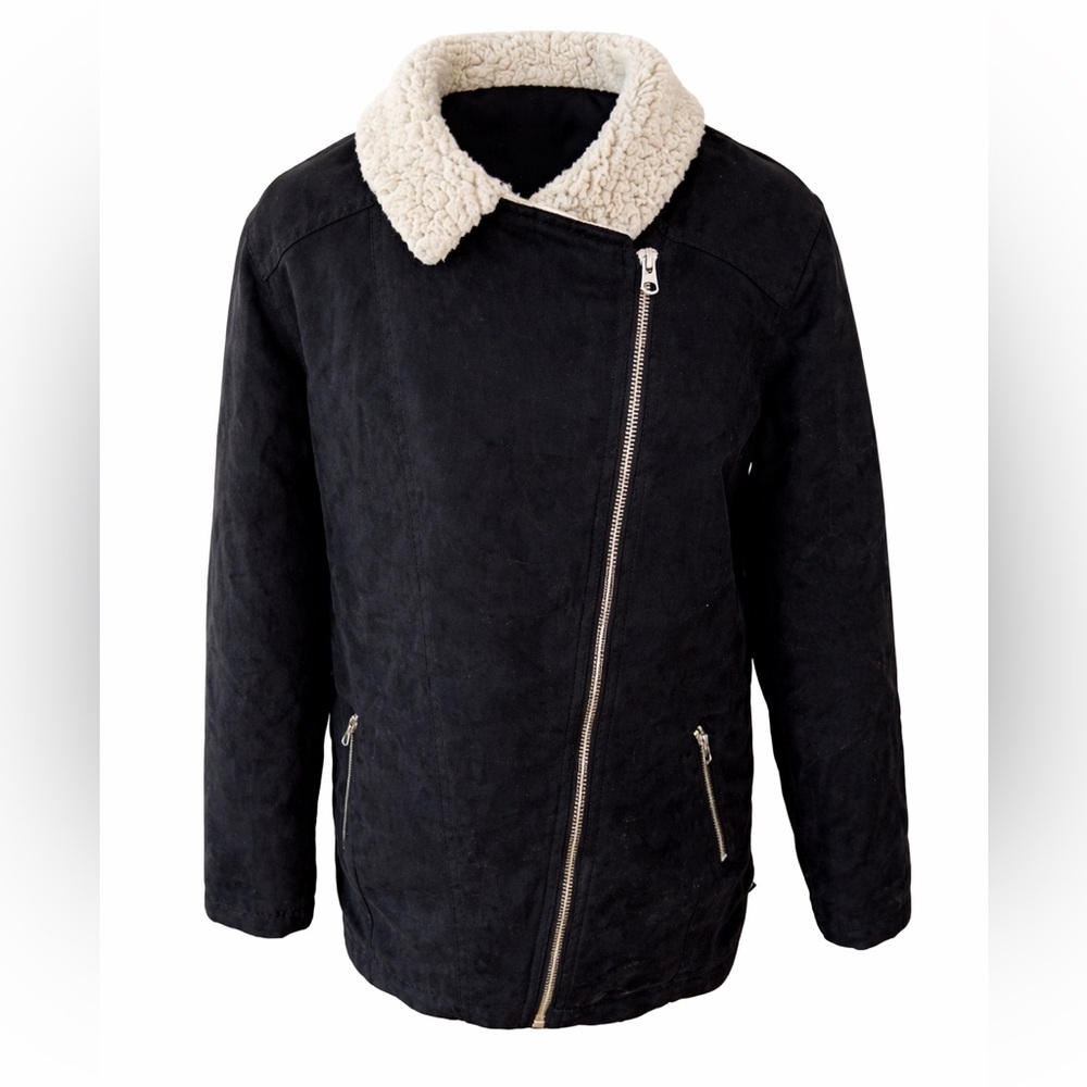 Volcom Sherpa Collar Asymmetrical Zip Jacket Black Women’s Small